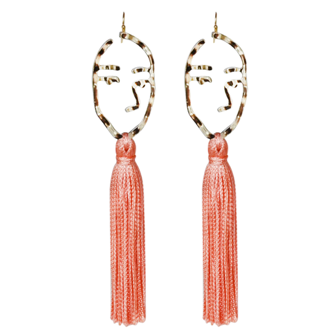 coral abstract face tassel