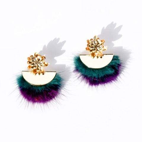Mardi Gras Mink Flower Stud
