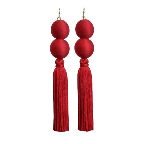 red double pom tassel