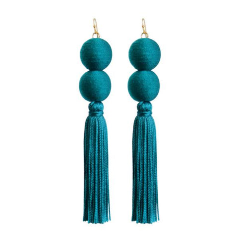 teal double pom tassel