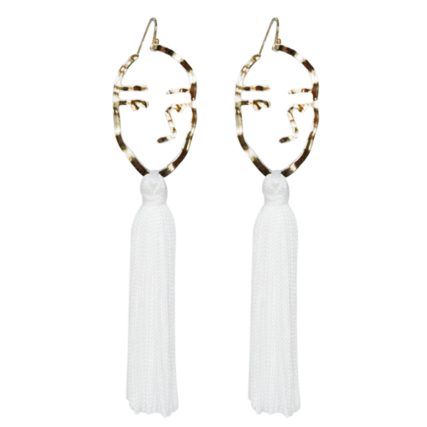 white abstract face tassel
